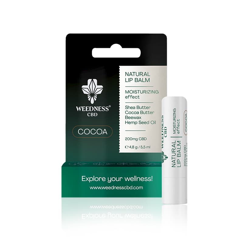 Balsam de buze natural cu efect hidratant, 4% CBD (Cacao)