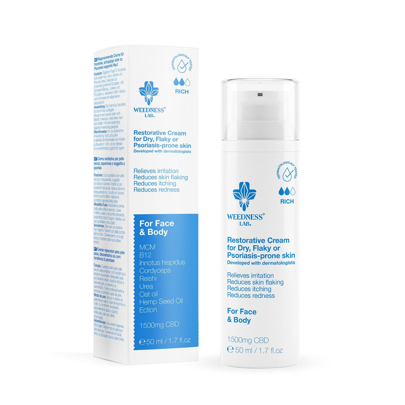 Cremă reparatoare cu CBD pentru piele uscată, descuamată și cu tendință psoriazică.