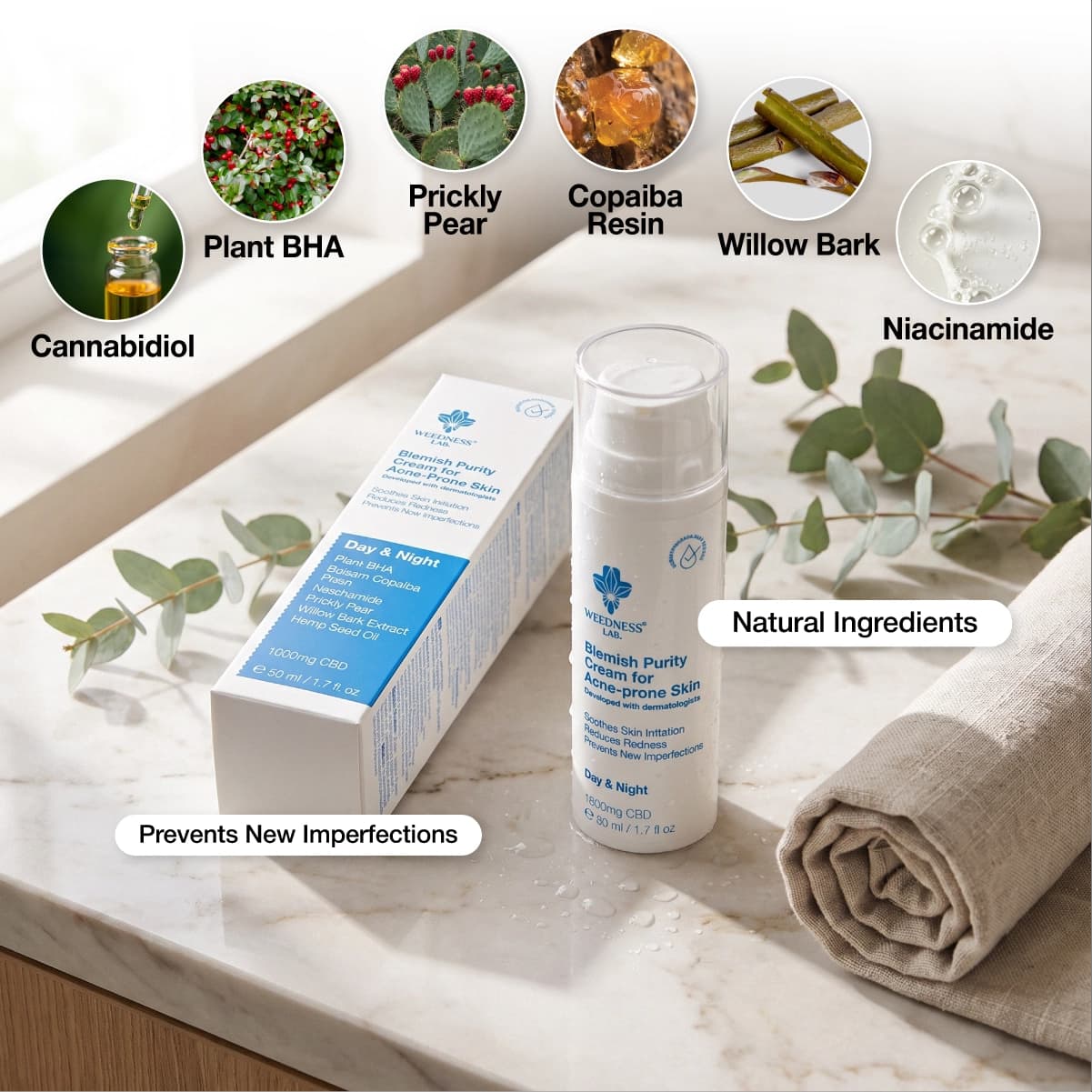 Cremă CBD purificatoare pentru tenul cu tendință acneică