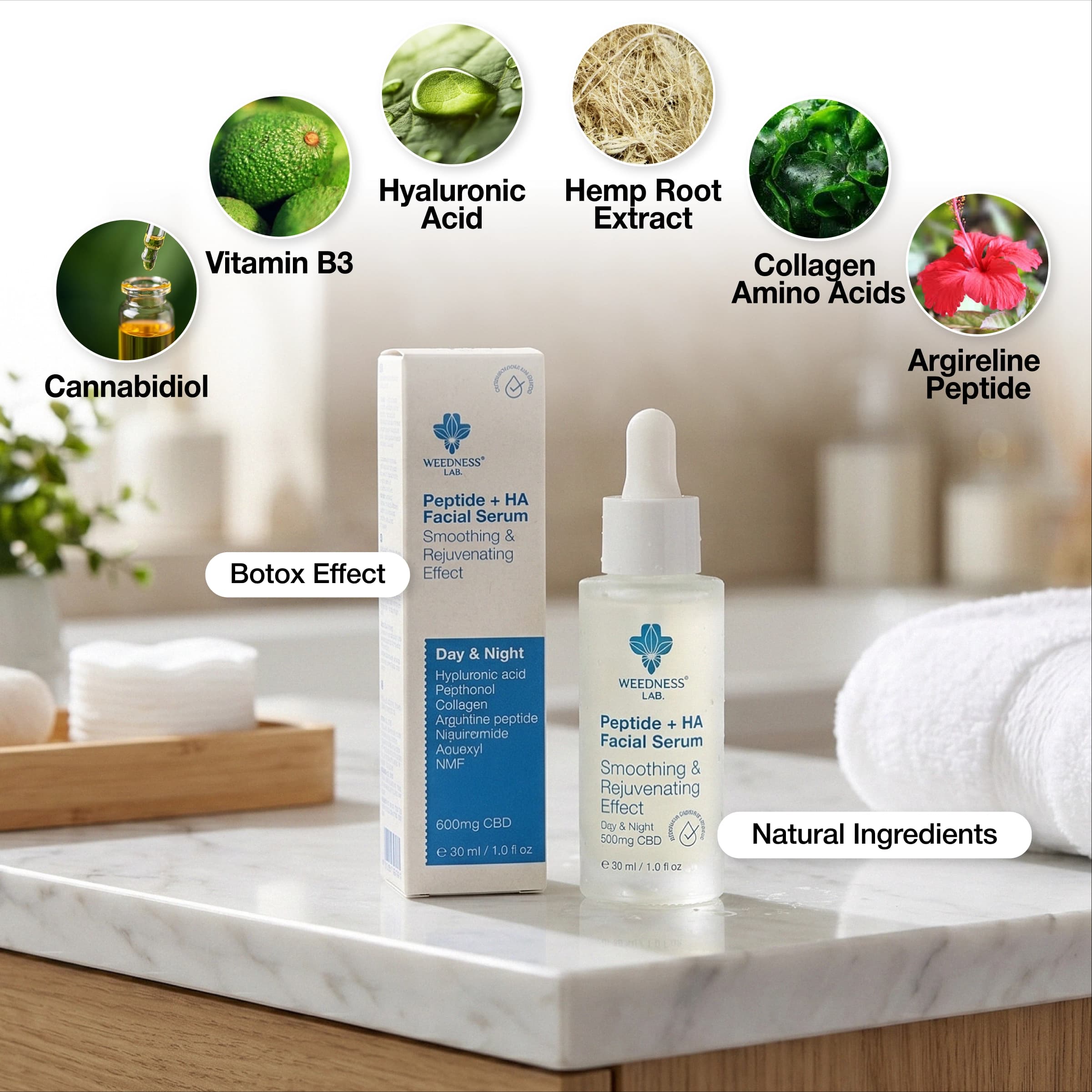 CBD Ser facial cu peptide și acid hialuronic